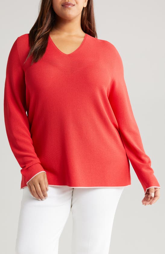 Marina Rinaldi Ombra V-neck Sweater In Red