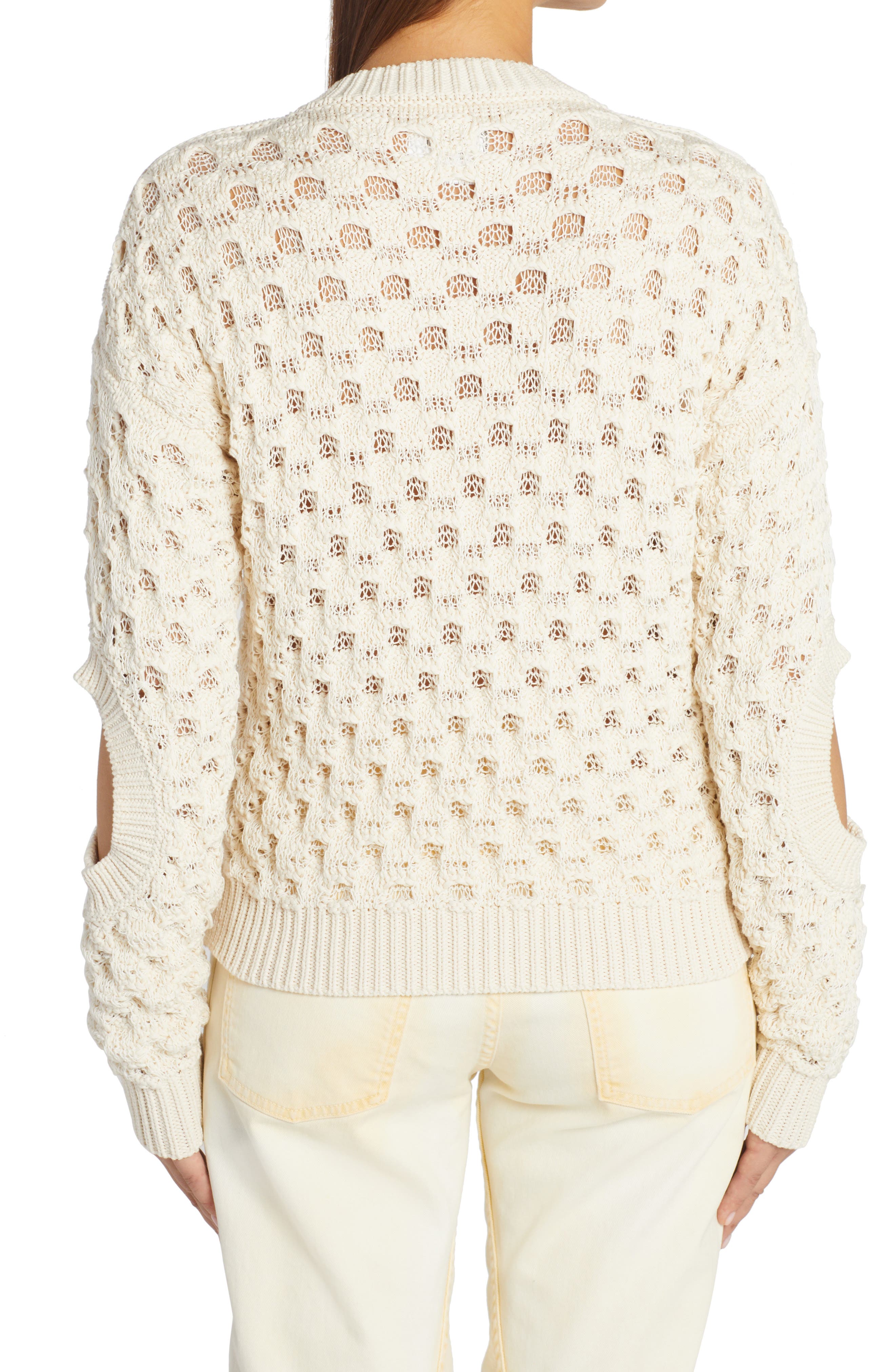 Stella McCartney - Textured Mesh Knit Sweater, Woman, Cream, Size: 46