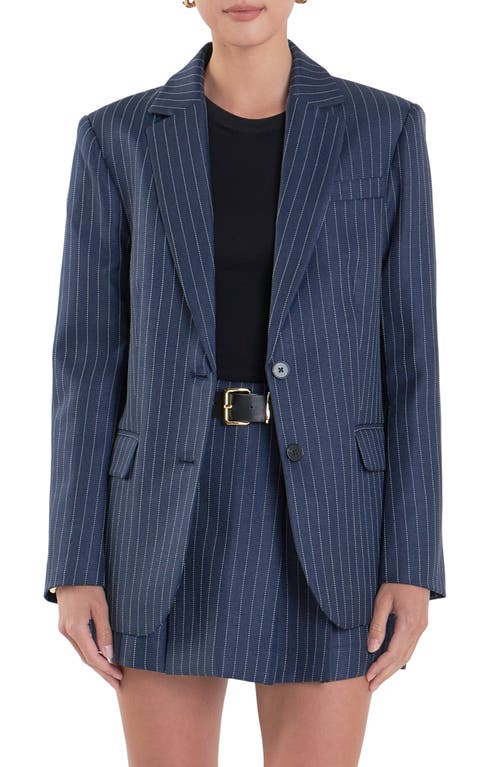 English Factory Stripe Oversize Blazer In Navy