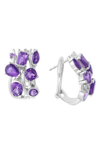 Effy Amethyst Cluster Huggie Hoop Earrings In Purple