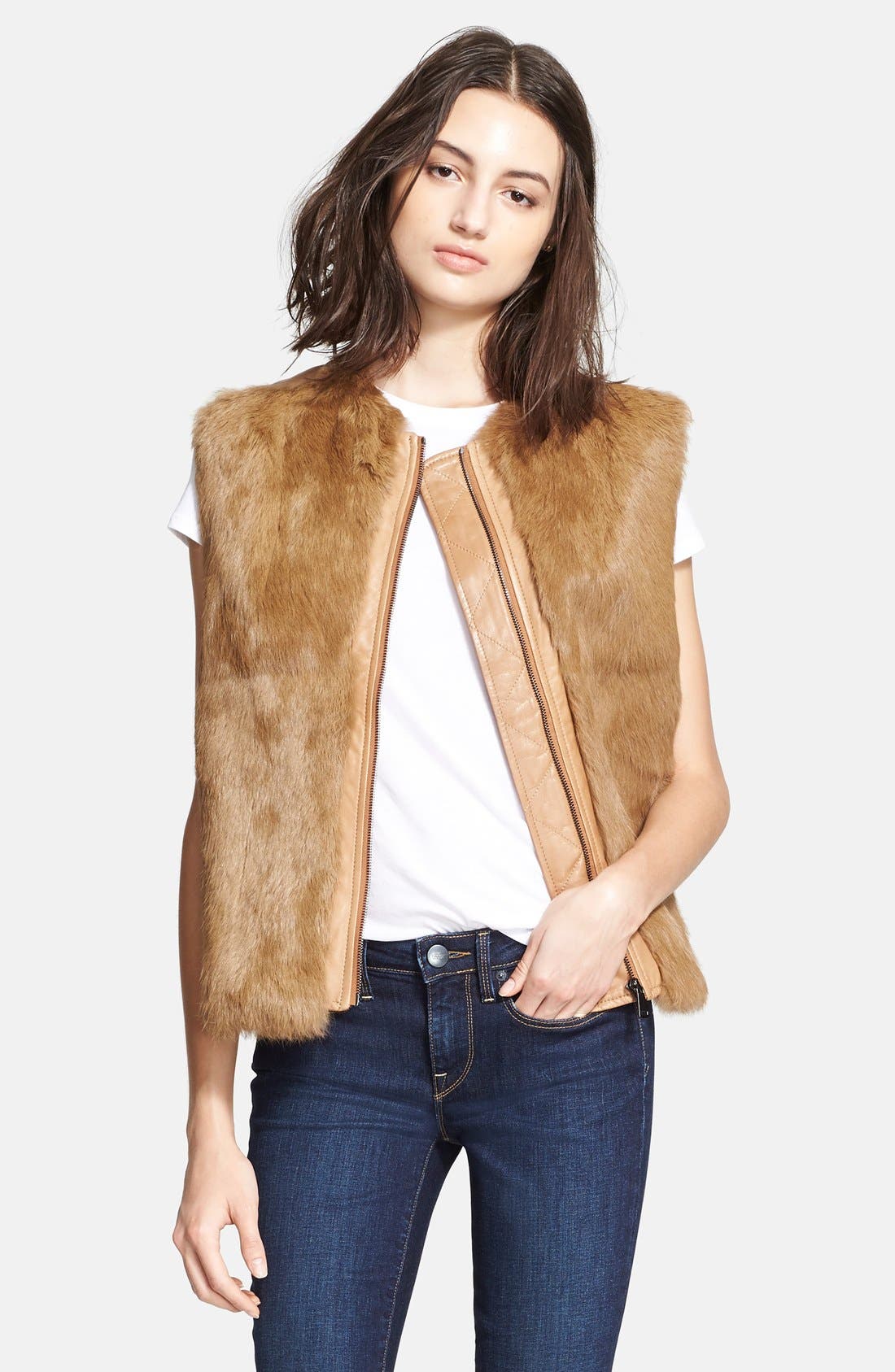Vince Genuine Rabbit Fur & Leather Quilted Vest Nordstrom