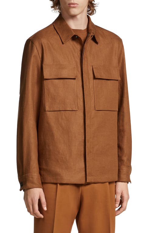 ZEGNA Double Layer Linen Twill Overshirt in Vicuna at Nordstrom, Size Medium