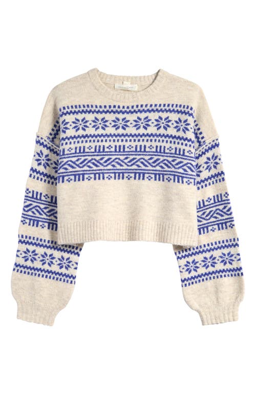 Shop Treasure & Bond Kids' Fair Isle Boxy Crewneck Sweater In Beige Heather- Blue Fairisle