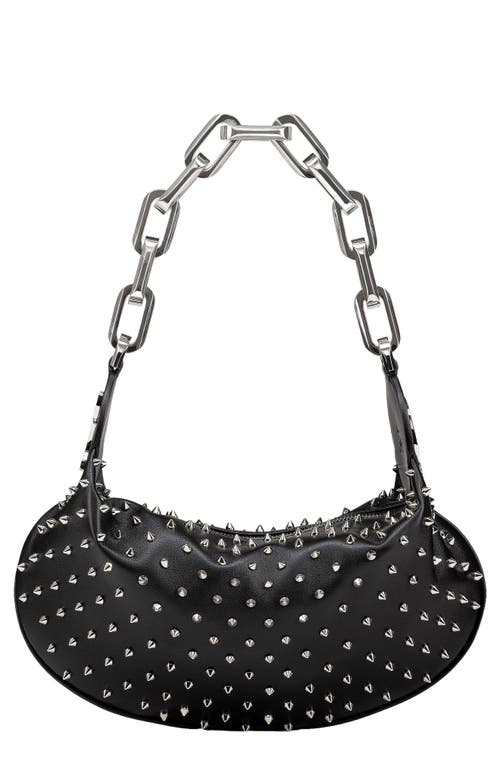 Shop Christian Louboutin Le 54 Studded Leather Shoulder Bag In H651 Black/silver/silver