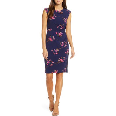 Eliza J Floral Jersey Sheath Dress, 8 (similar to 1) - Blue