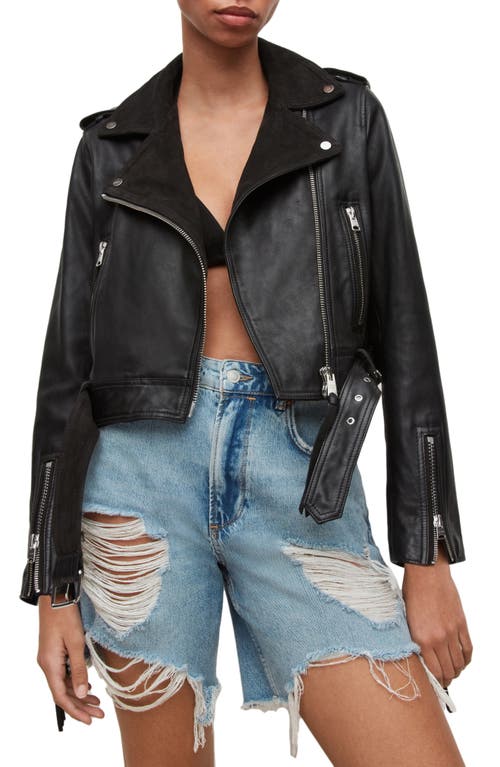 AllSaints Ayra Tassel Leather & Suede Jacket in Black