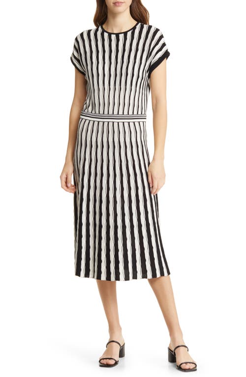 Ming Wang Stripe Short Sleeve Sweater Dress in Ivory/Black