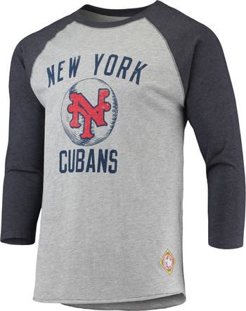 STITCHES Men's Stitches Heathered Gray/Navy New York Cubans Negro League  Wordmark Raglan 3/4-Sleeve T-Shirt