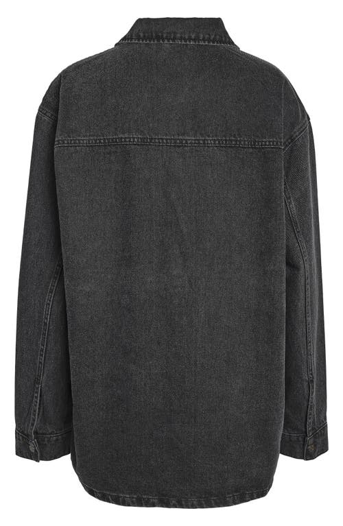 Shop Noisy May Alva Oversize Denim Button-up Shirt In Black Denim