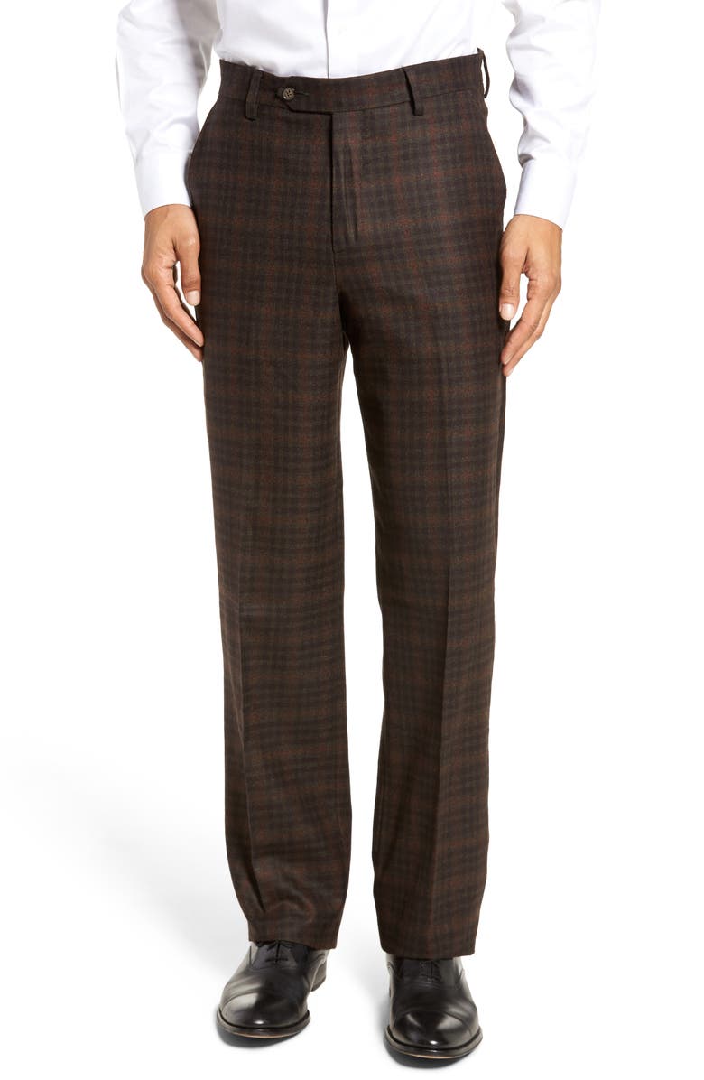 Berle Flat Front Plaid Wool Trousers | Nordstrom