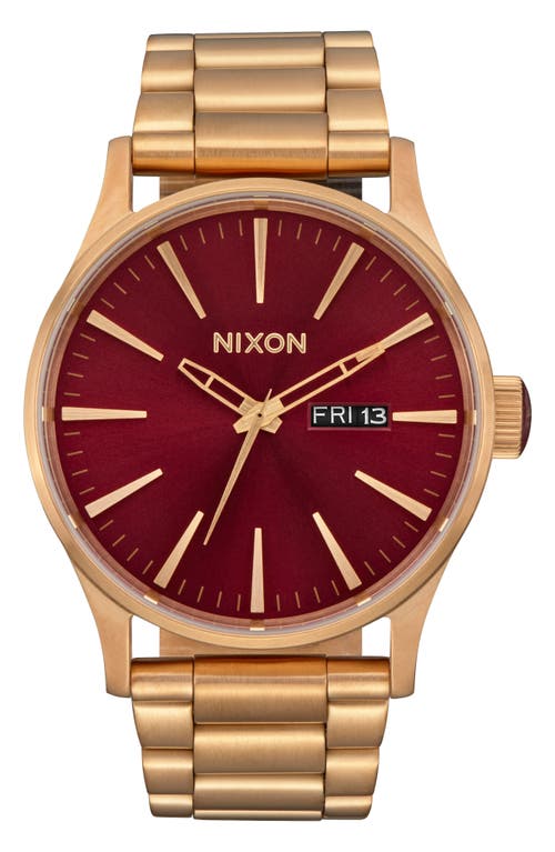 Nixon Sentry Bracelet Watch, 42mm In Oxblood Sunray/gold