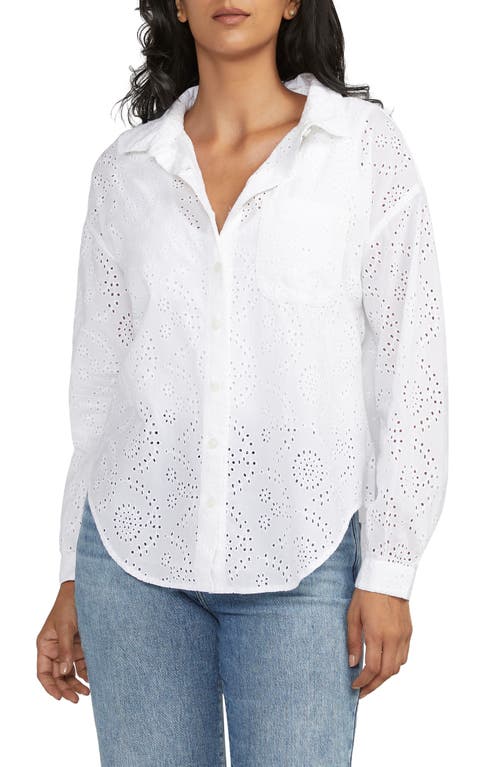 Relaxed Cotton Eyelet Button-Up Shirt in White
