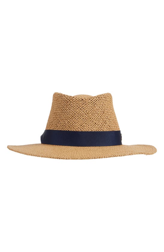 Bruno Magli Open Weave Ribbon Band Fedora Hat In Vicuna/ Navy