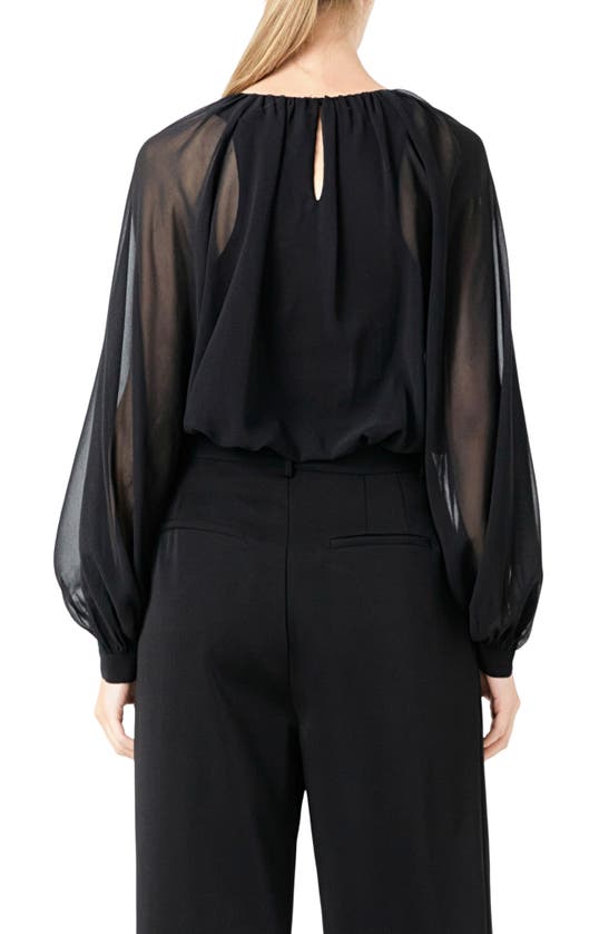 Shop Endless Rose Sheer Sleeve Blouson Bodysuit In Black