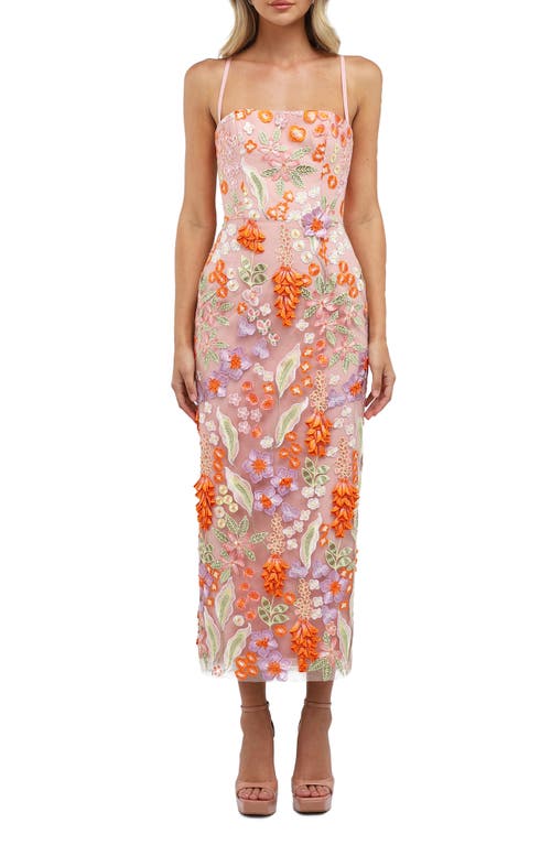 Shop Helsi Gemma Embroidered Tulle Midi Dress In Coral/lavender Floral