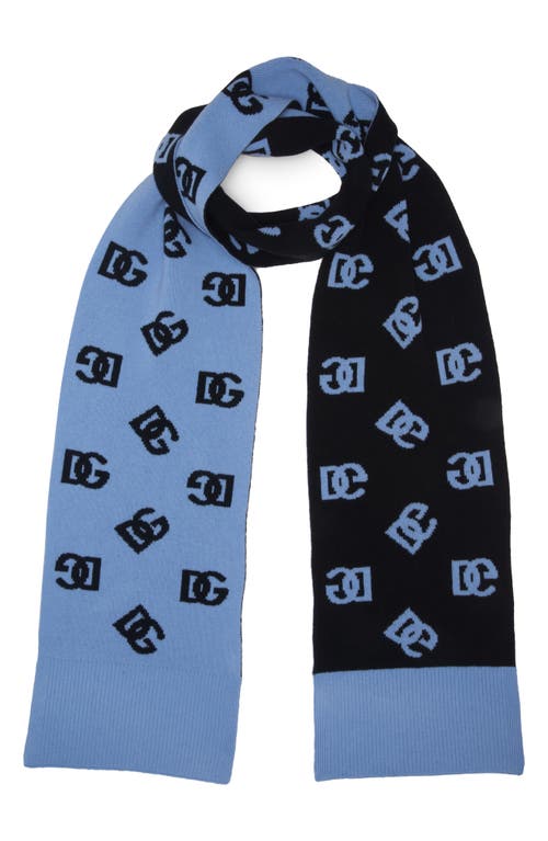 Dolce & Gabbana Wool Scarf With Jacquard Dg Logo In B0143 Very Light Blue