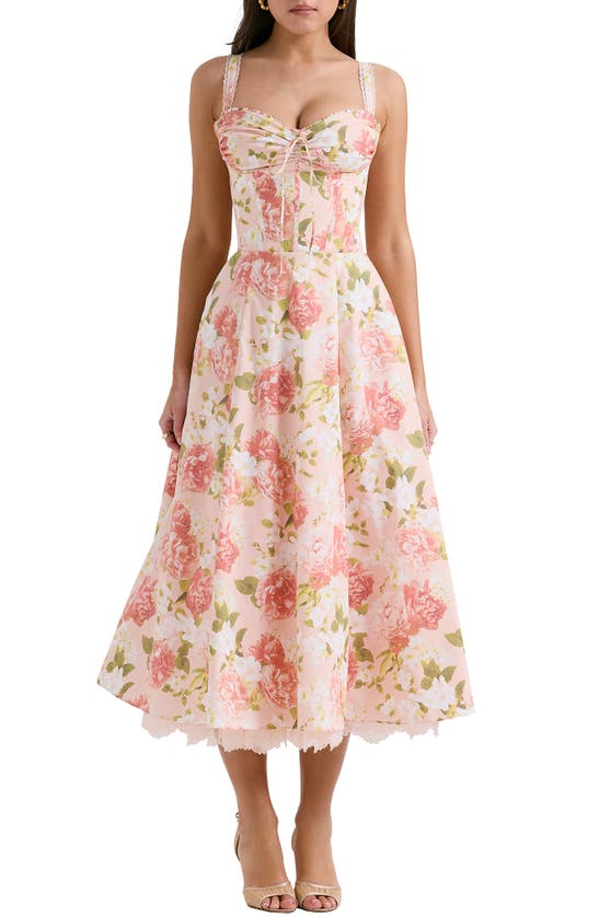 Shop House Of Cb Rosalee Floral Stretch Cotton Petticoat Dress In Peony Print