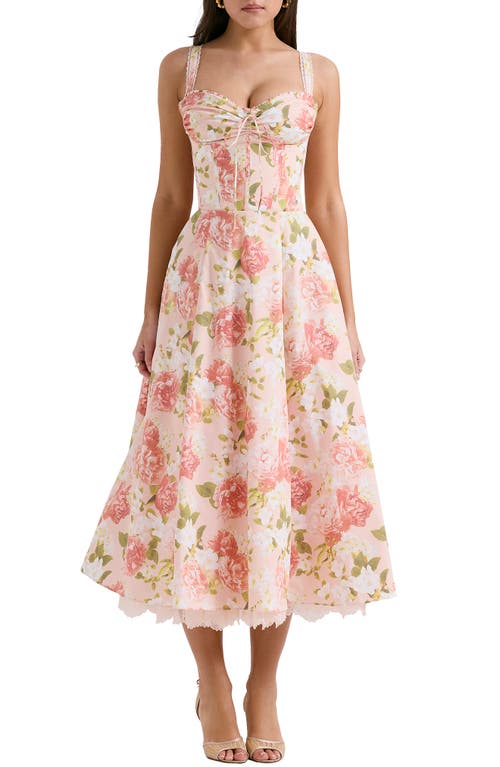 Rosalee Floral Stretch Cotton Petticoat Dress in Peony Print