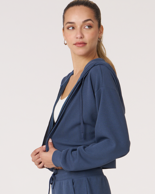 Shop Rebody Active Retreat Waffle Zip Up Jacket In Navy