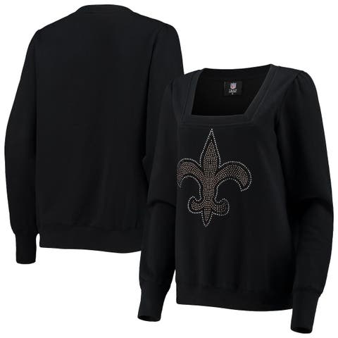 Women's Cuce Black New Orleans Saints Puff Sleeve Scoop Neck Top