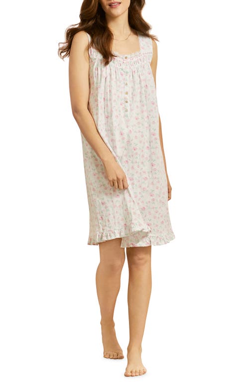 Eileen West Floral Lace Trim Cotton Jersey Chemise at Nordstrom,