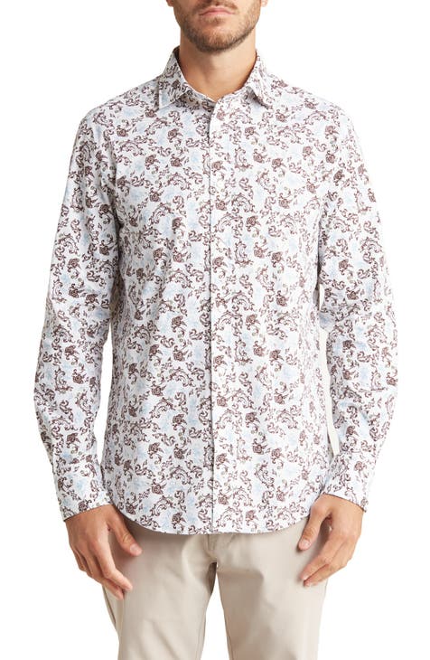 Paisley Print Cotton Blend Button-Up Shirt