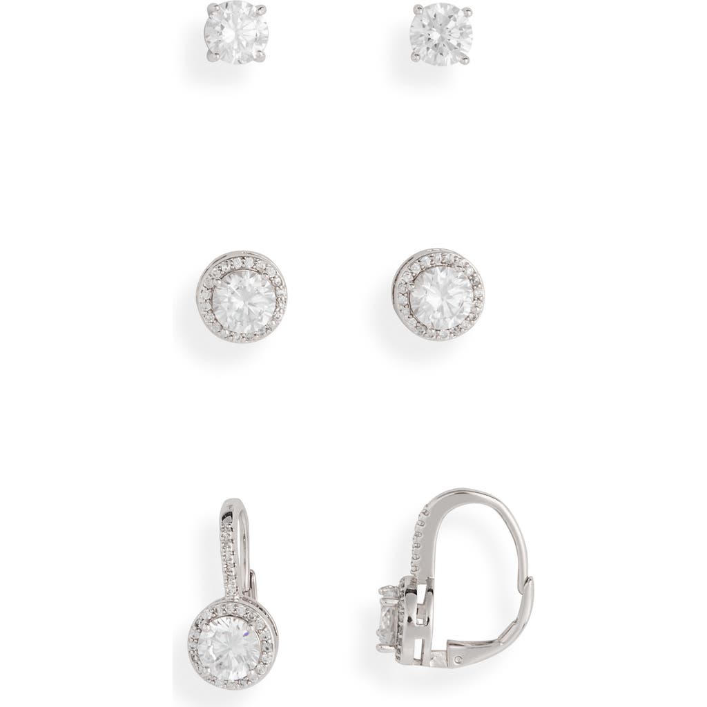 Nordstrom Rack Set Of 3 Earrings In Clear- Silver