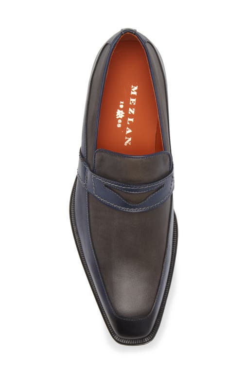 Shop Mezlan Two-tone Leather Penny Loafer In Blue/pearl Grey
