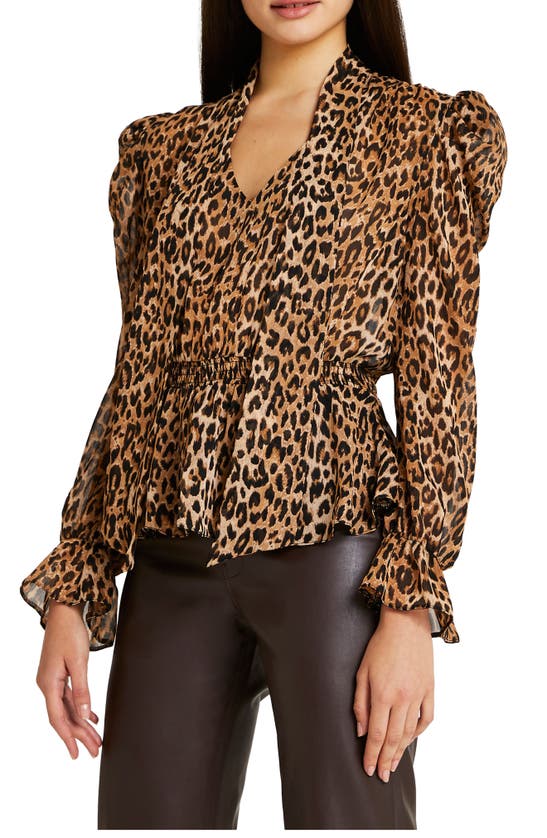River Island Leopard Print Tie Front Blouse In Brown | ModeSens