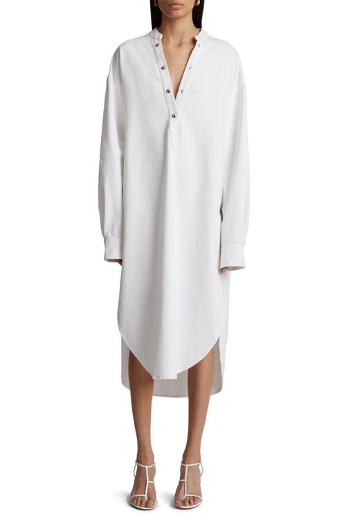 Khaite Seffi Long Sleeve Midi Shirtdress White at Nordstrom,