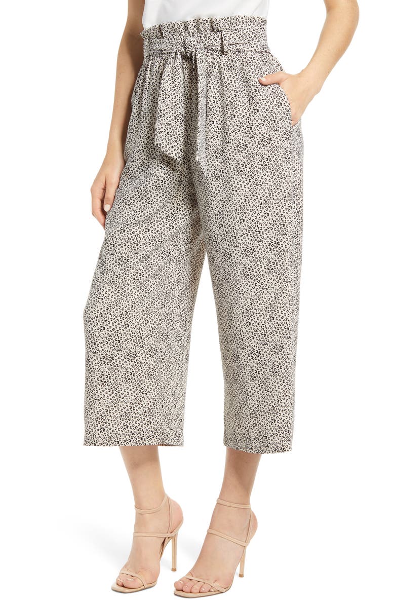 WAYF x BFF Maddie Paperbag Waist Culottes, Main, color, CHEETAH