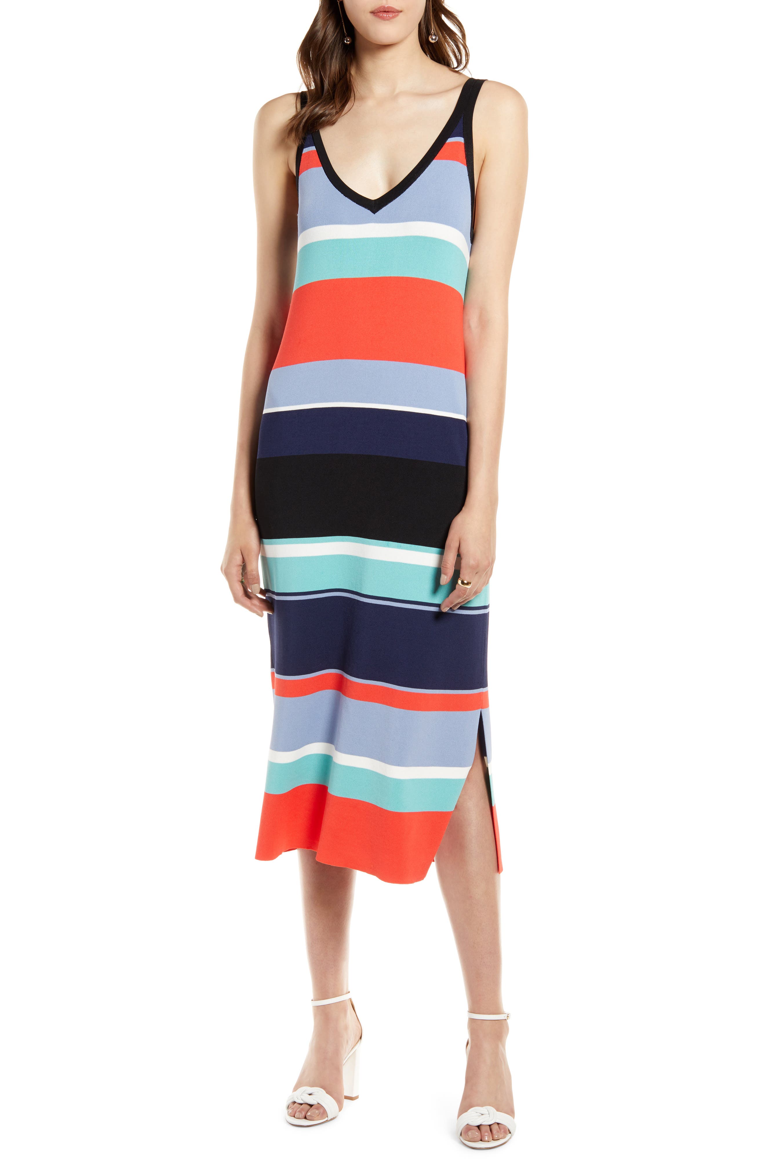 Petite Halogen Ribbed Tank Dress, Black