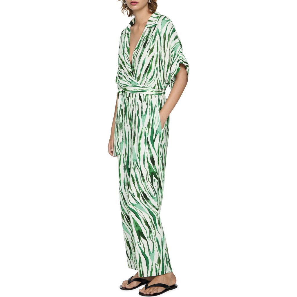 Mango Printed Jumpsuit With Bow Off White In Off White
