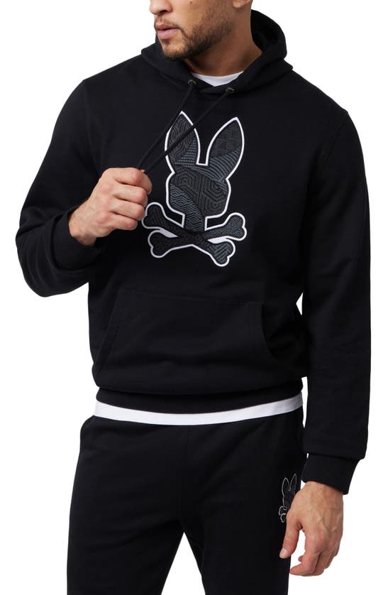 Shop Psycho Bunny Lenox Bunny Appliqué Polo Pullover Hoodie In Black
