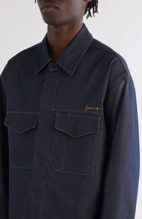 Shop Givenchy Military Silk Blend Denim Overshirt In Indigo Blue