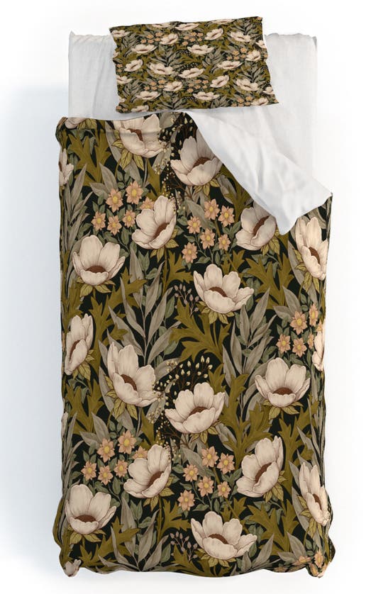 Deny Designs Floral Meadow Spring Green Duvet Cover & Shams Set In Green