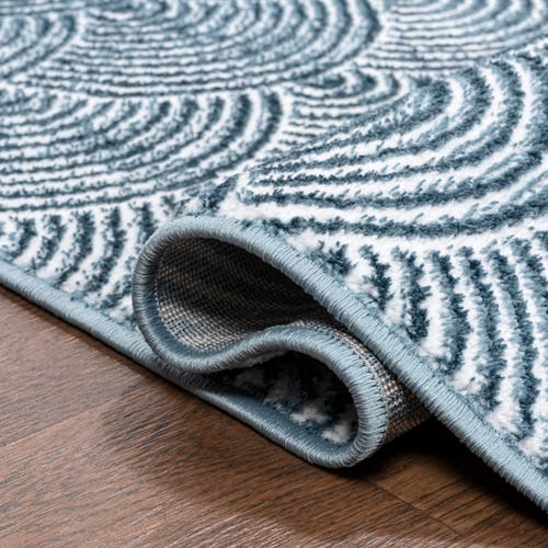 Jonathan Y Porter Geometric Art Deco Fan Pattern High-low Area Rug In Navy/cream