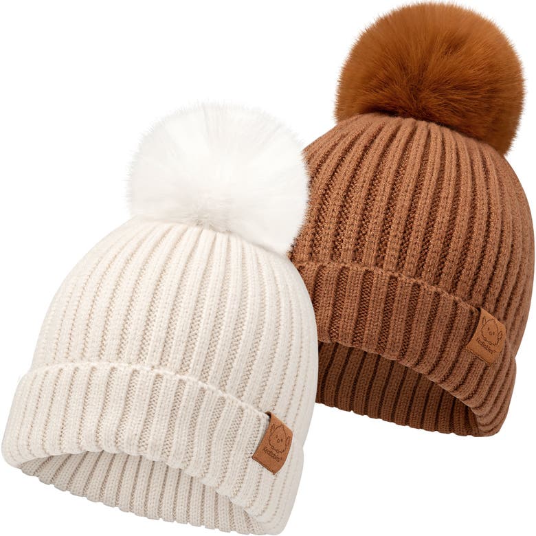 Keababies 2-pack Pom Knitted Beanie In Rust