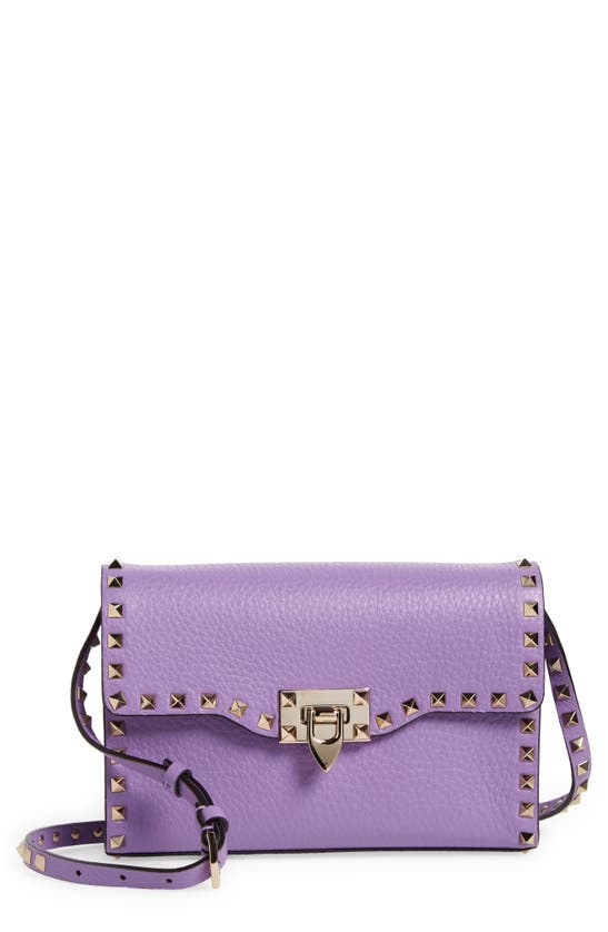 Valentino Small Rockstud Leather Shoulder Bag In 699 Glicine