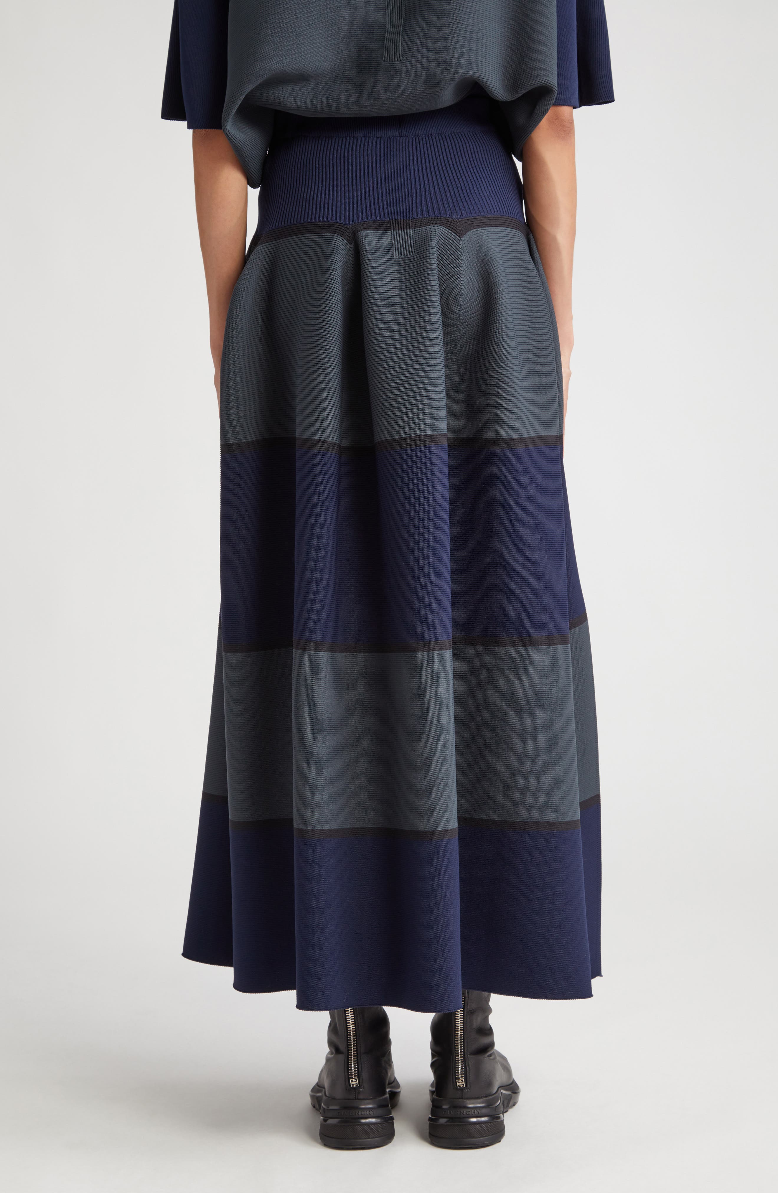 CFCL Pottery Stripe Recycled Polyester Midi Skirt in Navy Multi