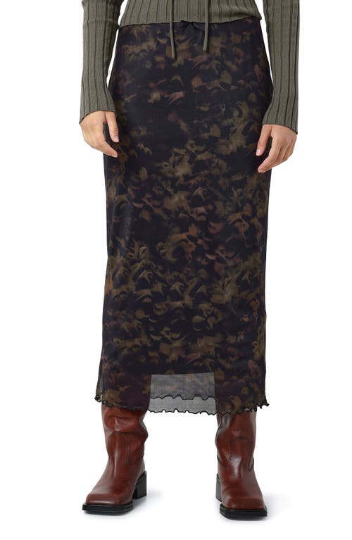 Lucia Printed Mesh Maxi Skirt in Black Aop Frost Blom