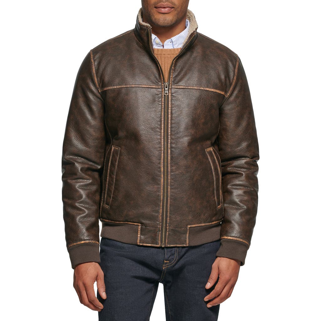 Tommy Hilfiger Faux Leather Bomber Jacket In Brown