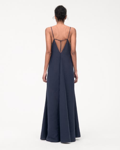Another Tomorrow Linen Seamed Slip Dress Navy In Navy