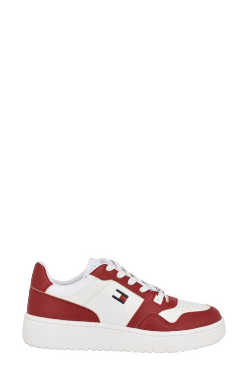 Tommy Hilfiger Twigye Womens Lace-up Faux Leather Casual And Fashion Sneakers In White/red