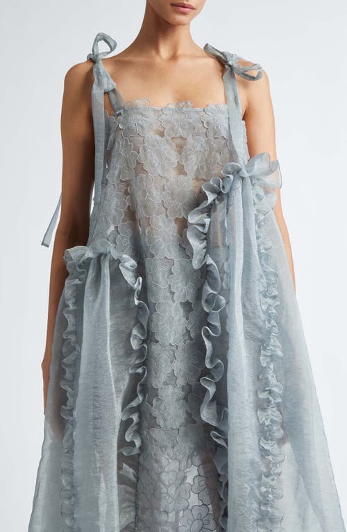 Shop Cecilie Bahnsen Oswald Magnolia Embroidered Organza Dress In Grey