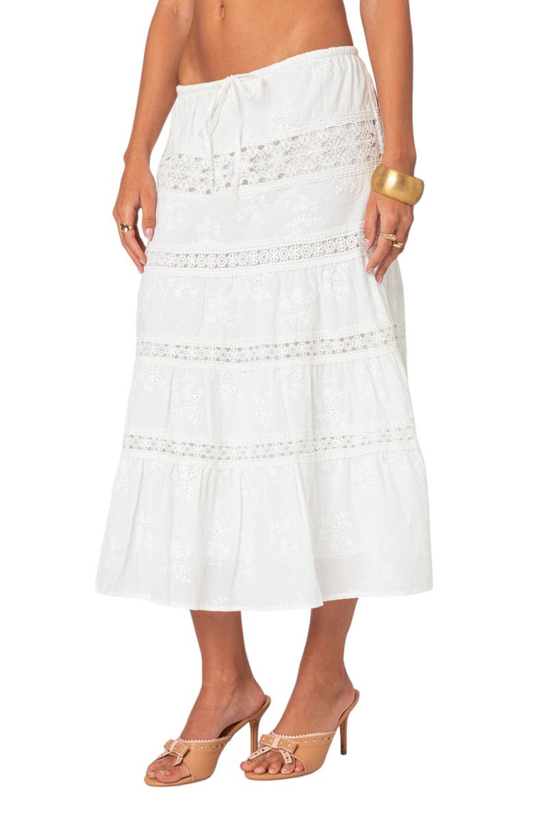 EDIKTED Eyelet Embroidery Cotton Midi Skirt | Nordstrom