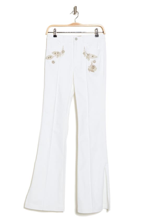 Cinq À Sept Haylie Embellished Split Hem Flare Jeans In White