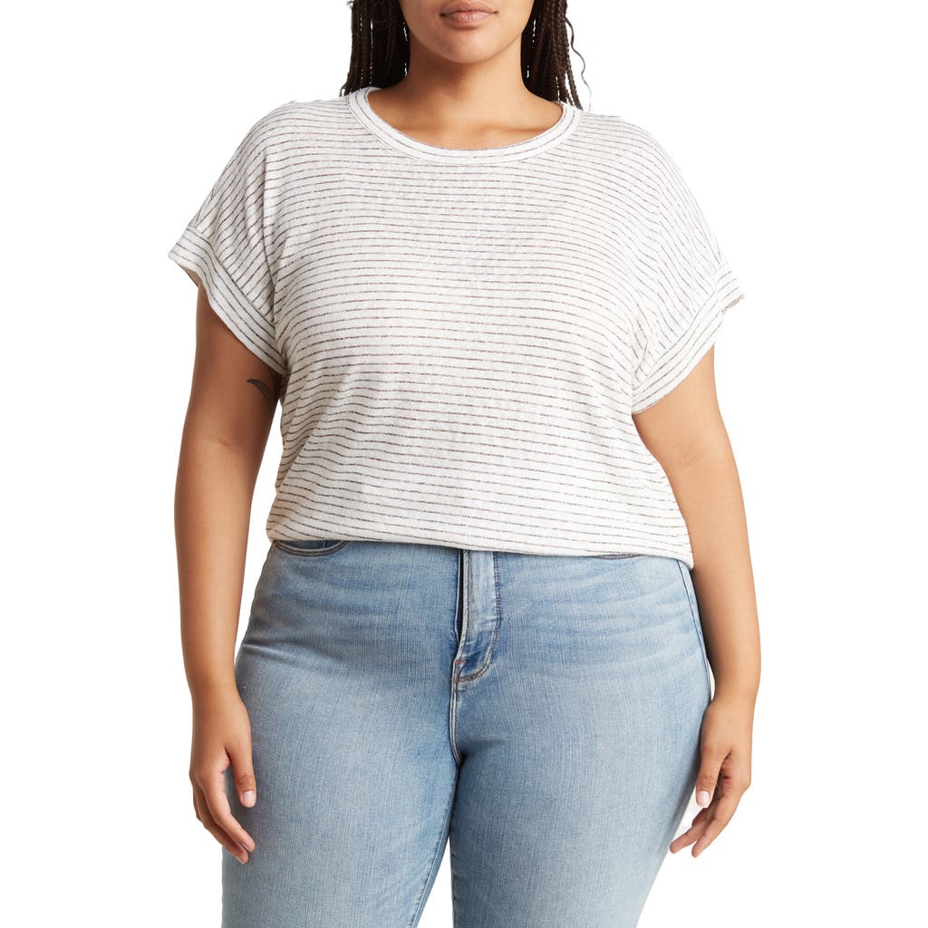 Shop Bobeau Stripe Side Slit T-shirt In Ivory/taupe