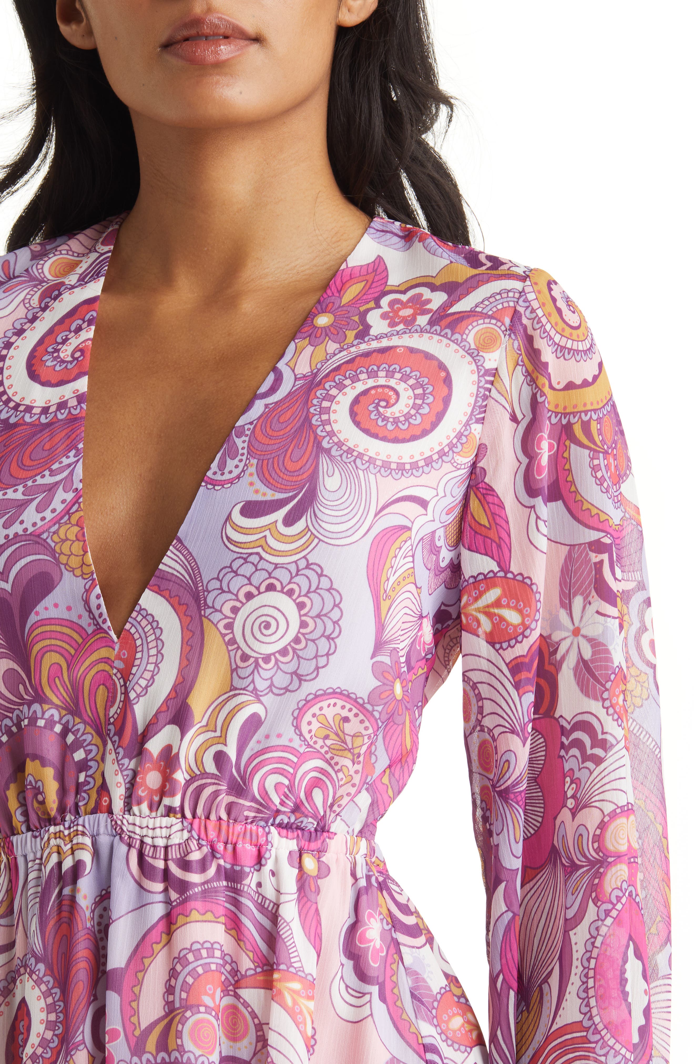 VICI Collection Paisley Long Sleeve Babydoll Dress Nordstromrack