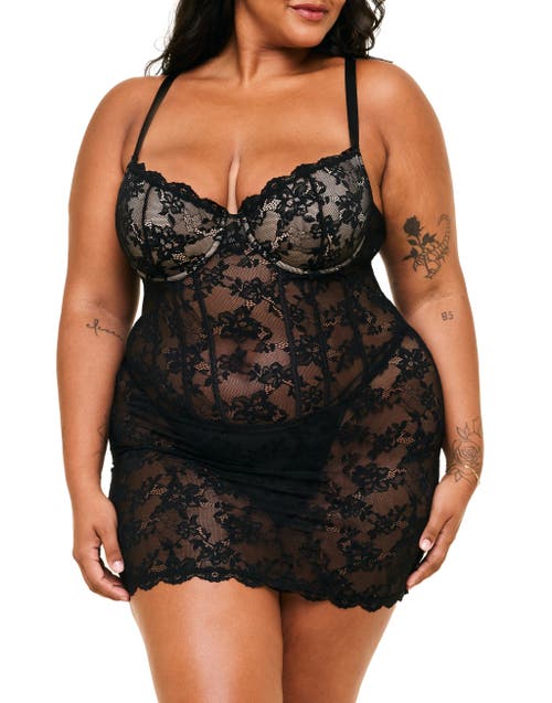 Shop Adore Me Brielle Babydoll & G-string Set Lingerie In Black